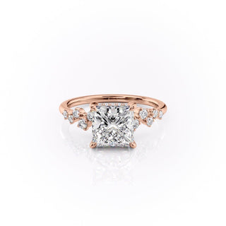 2.08 CT Princess Cut Cluster Moissanite Engagement Ring side view