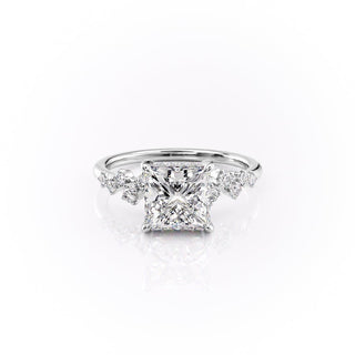 2.08 CT Princess Cut Cluster Moissanite Engagement Ring sparkle view