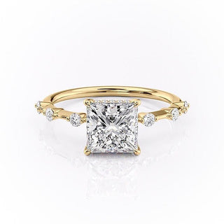 2.08 CT Princess Pave Solitaire Moissanite Engagement Ring front view