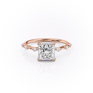 2.08 CT Princess Pave Solitaire Moissanite Engagement Ring side view