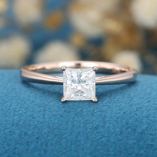 0.64 CT Princess Cut Solitaire Moissanite Engagement Ring front view
