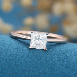 0.64 CT Princess Cut Solitaire Moissanite Engagement Ring top view