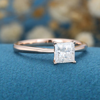 0.64 CT Princess Cut Solitaire Moissanite Engagement Ring close up
