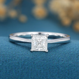 0.64 CT Princess Solitaire Halo Moissanite Engagement Ring front view