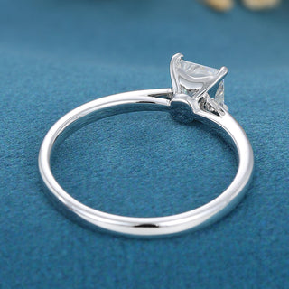0.64 CT Princess Solitaire Halo Moissanite Engagement Ring on hand