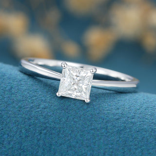 0.64 CT Princess Solitaire Halo Moissanite Engagement Ring close up