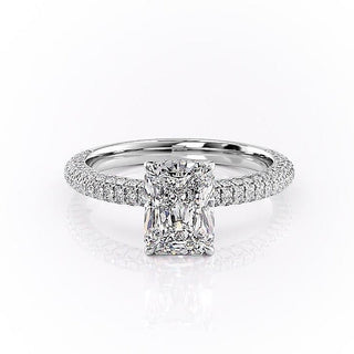 2.1 CT Radiant Cut Hidden Halo Three Side Pave Moissanite Engagement Ring