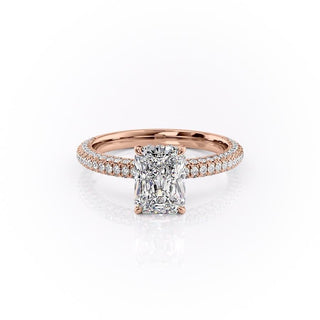 2.1 CT Radiant Cut Hidden Halo Three Side Pave Moissanite Engagement Ring