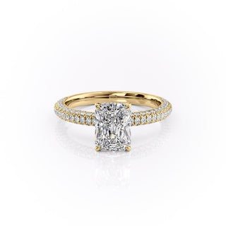 2.1 CT Radiant Cut Hidden Halo Three Side Pave Moissanite Engagement Ring