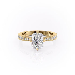2.1 CT Radiant Cut Channel Pave Diamond Moissanite Engagement Ring