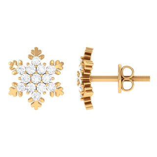 Round Cut Diamond Unique Snowflake Stud for Christmas Gift