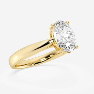 Modern 1.0ct oval solitaire moissanite ring angled view showing its sparkle