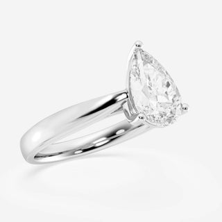 Sparkling 1.0ct pear solitaire moissanite ring shown on a finger