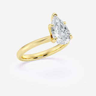 Stunning 1.0ct pear solitaire moissanite ring angled view showing its sparkle