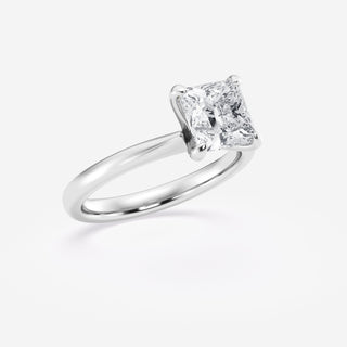 Lustrous 1.0ct princess solitaire moissanite ring three quarter angled view