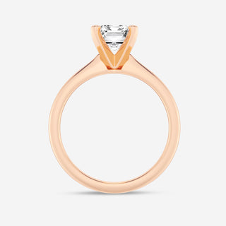 Elegant 1.0ct emerald solitaire moissanite ring shown on a finger