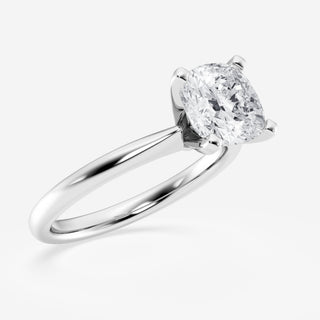 Sparkling 1.0ct cushion solitaire moissanite ring angled view showing its sparkle