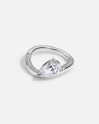 3ct Pear Cut Diamond Sweeping Wave Pave Band Unique Engagement Ring
