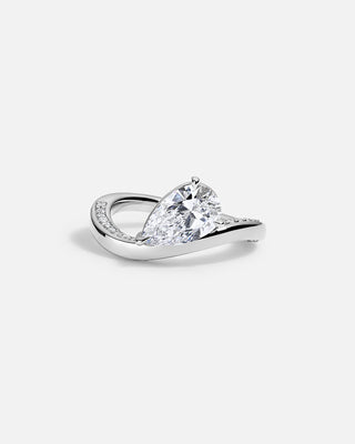3ct Pear Cut Diamond Sweeping Wave Pave Band Unique Engagement Ring