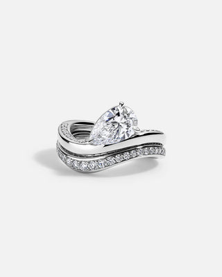 3ct Pear Cut Diamond Sweeping Wave Pave Band Unique Engagement Ring