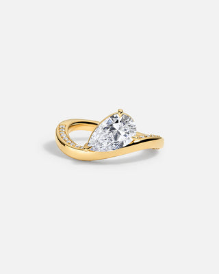 3ct Pear Cut Diamond Sweeping Wave Pave Band Unique Engagement Ring