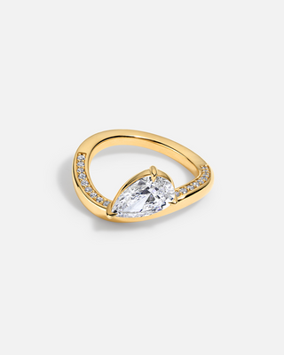 Brilliant 2.0ct pear pave moissanite wedding band three quarter angled view