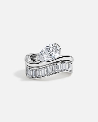 2.0ct Pear Half Bezel Moissanite Diamond Channel Pave Engagement Ring With Matching Band