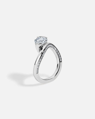 2.0ct Pear Half Bezel Moissanite Diamond Channel Pave Engagement Ring With Matching Band