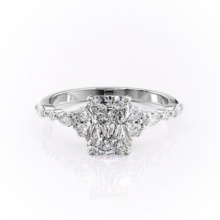 2.0 CT Radiant Cluster Sparkling Moissanite Engagement Ring front view
