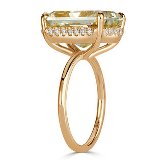 Light yellow radiant solitaire moissanite ring on hand