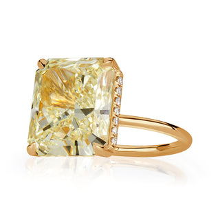 Light yellow radiant solitaire moissanite ring side view