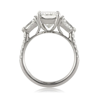 Radiant double three stone moissanite ring close up detail