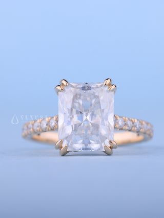 1.50CT Radiant Cut Moissanite Diamond Hidden Halo Pave Engagement Ring