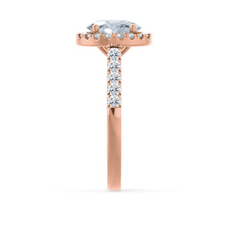 Chic 1.50ct oval halo moissanite ring three quarter angled view