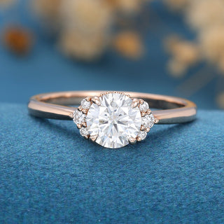 0.68 CT Round Cut Cluster Classic Moissanite Engagement Ring front view