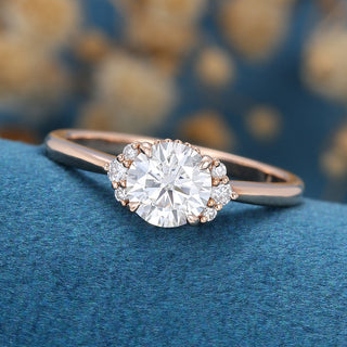 0.68 CT Round Cut Cluster Classic Moissanite Engagement Ring top view