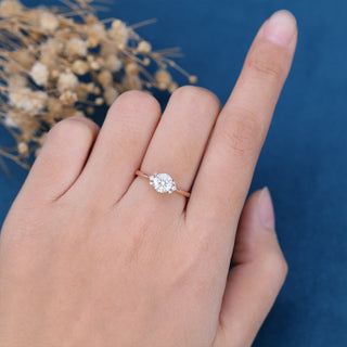 0.68 CT Round Cut Cluster Classic Moissanite Engagement Ring side view