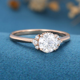 0.68 CT Round Cut Cluster Classic Moissanite Engagement Ring close up