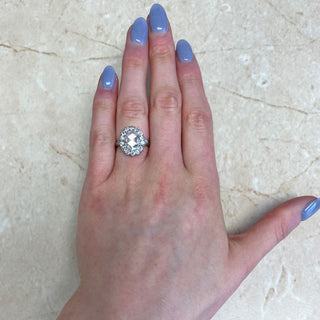 halo moissanite ring oval hand view