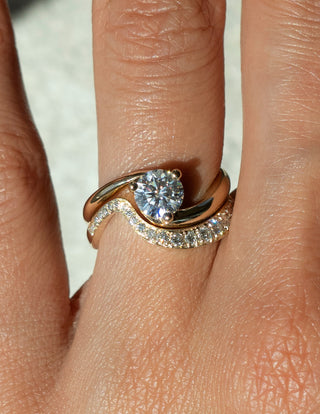 0.50CT-1.50CT Round Moissanite Diamond By Pass Engagement Dream Ring With Matching Band