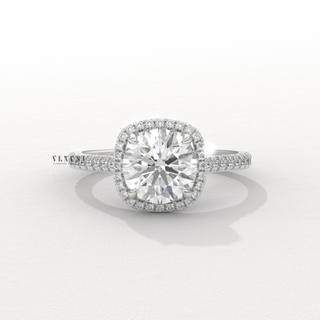 Halo Pave Round Cut Moissanite Engagement Ring angled view