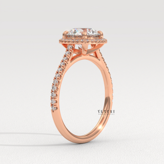 Halo Pave Round Cut Moissanite Engagement Ring setting detail