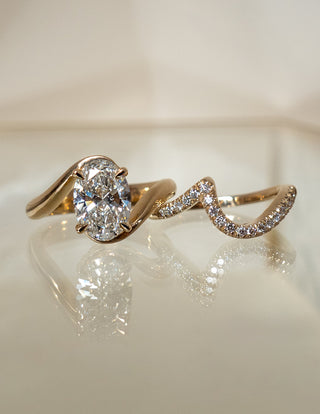 1.50CT-2.50CT Oval Moissanite Diamond Unique Tension Style Engagement Ring With Matching Band