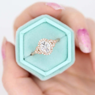 1.33CT Oval Cut Halo Cluster Diamond Moissanite Engagement Ring