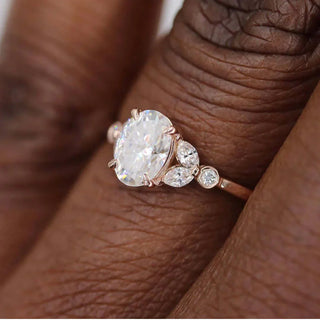 1.0 CT Oval Brilliant Cluster Moissanite Engagement Ring front view