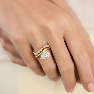 2ct Pear Diamond Sweeping Wave Band Unique Engagement Ring