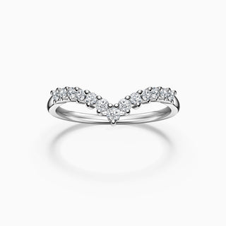 Round Cut Moissanite Diamond V-Shape Wedding Band