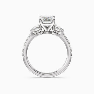 1.0 CT Emerald Cut Moissanite Diamond Three Stone Setting Engagement Ring