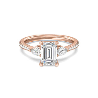 1.0 CT Emerald Cut Moissanite Diamond Three Stone Setting Engagement Ring