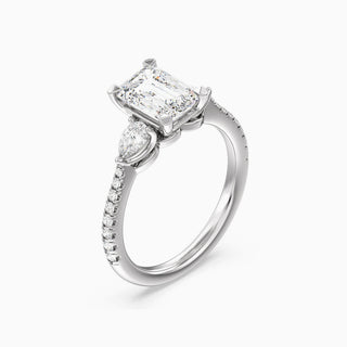 1.0 CT Emerald Cut Moissanite Diamond Three Stone Setting Engagement Ring